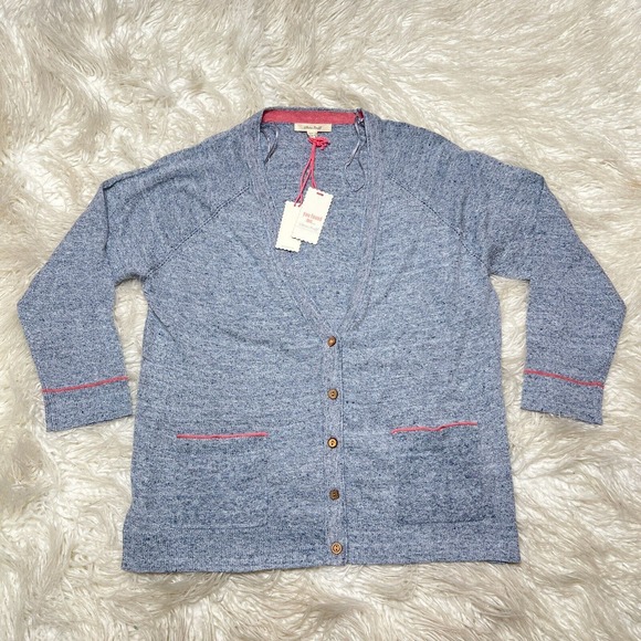 WHITE STUFF ANCHOR MARL WOMENS CARDIGAN INDIGO BLUE SWEATER LINEN - Picture 1 of 4